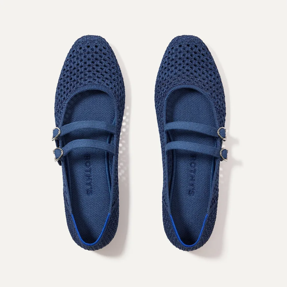 Rothy's The Double Buckle Mary Jane ballerine Blue Mesh traforata