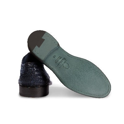 Dellovo Velato derby uomo blu pelle intrecciata