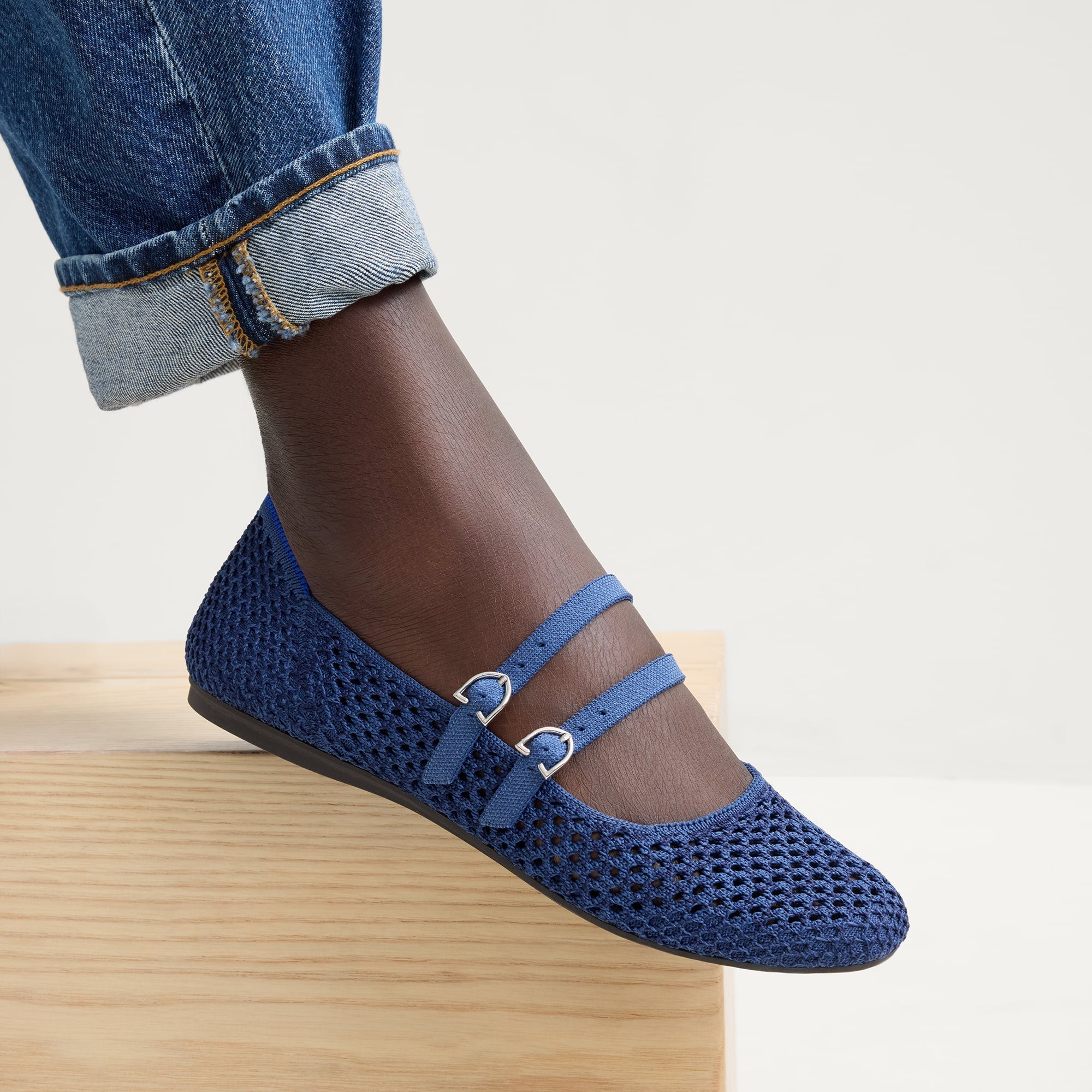Rothy's The Double Buckle Mary Jane ballerine Blue Mesh traforata
