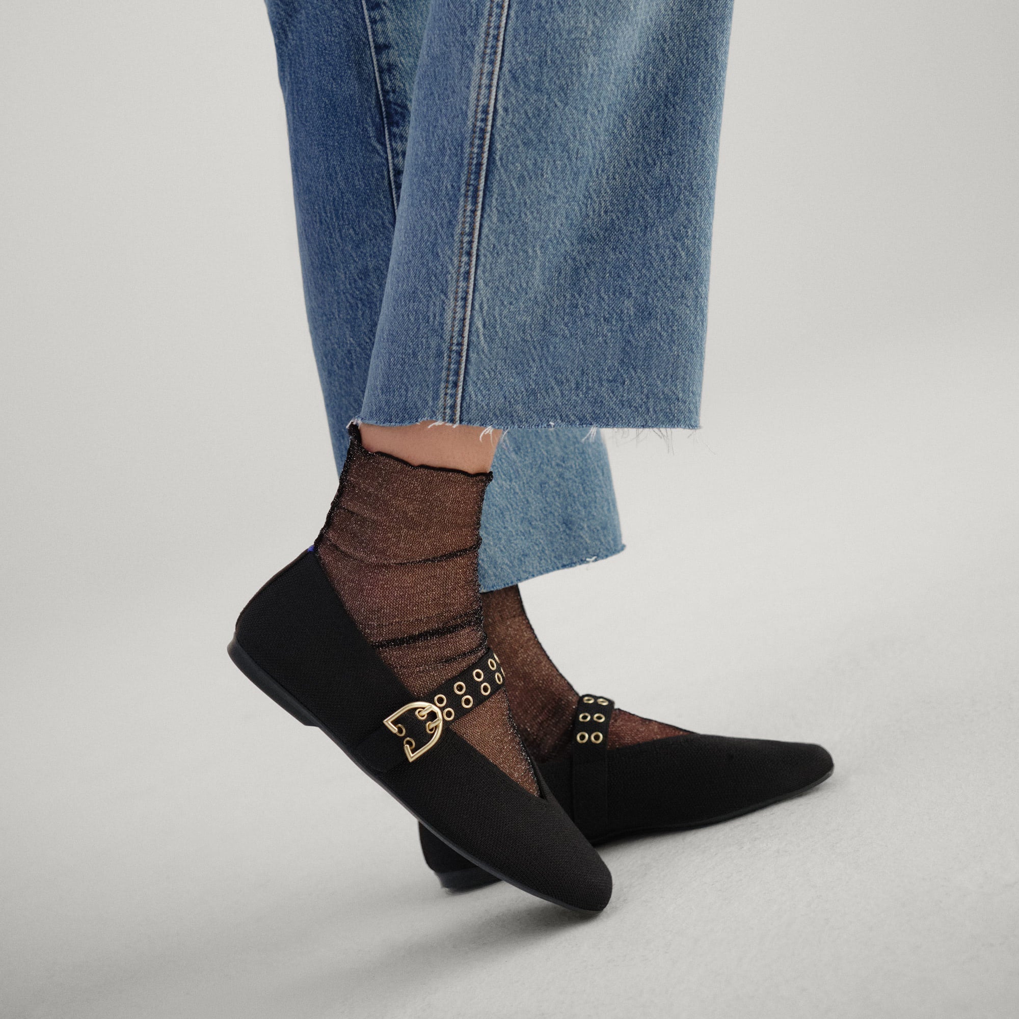 Rothy's Flats The Max Buckle Mary Jane ballerine Black punta quadra