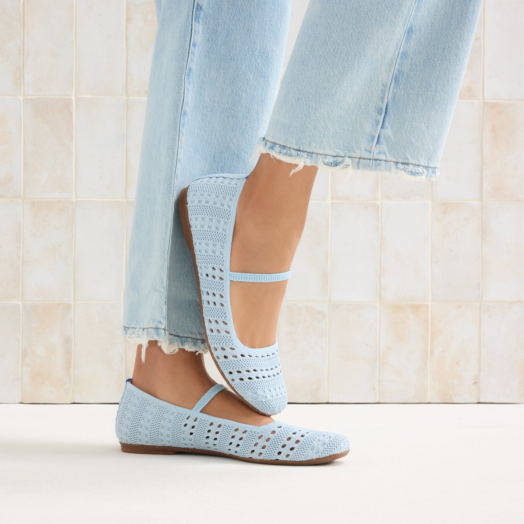 Rothy's The Max Square Mary Jane ballerine Powder Blue Crochet