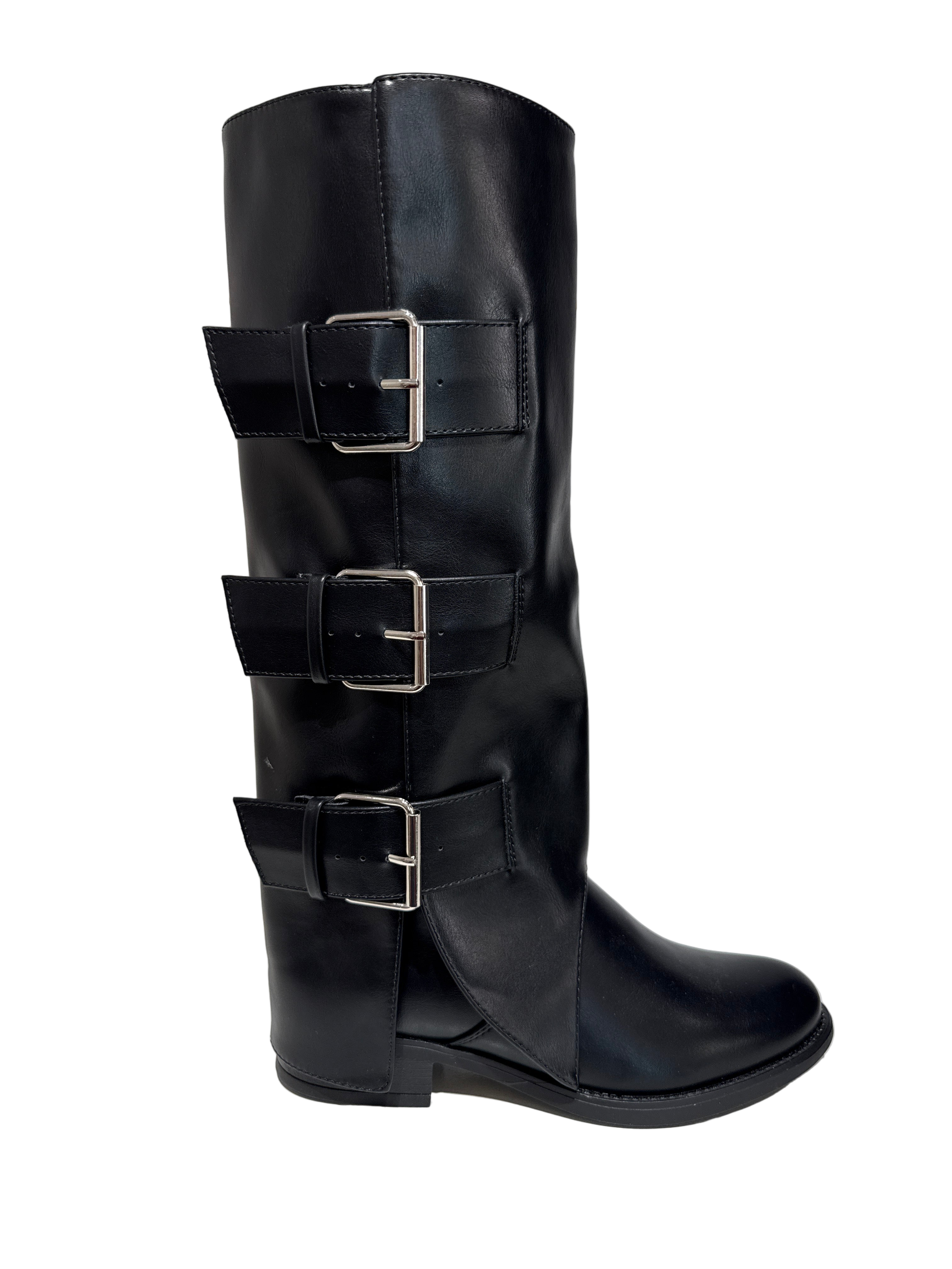 Linea Elle Stivale 3 Fibbie Nero Ecopelle Tacco Basso