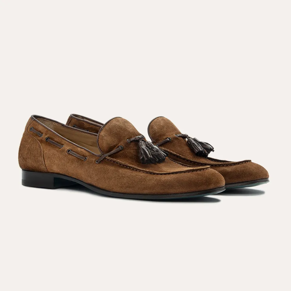 Dellovo Seiano mocassino uomo rovere camoscio nappine