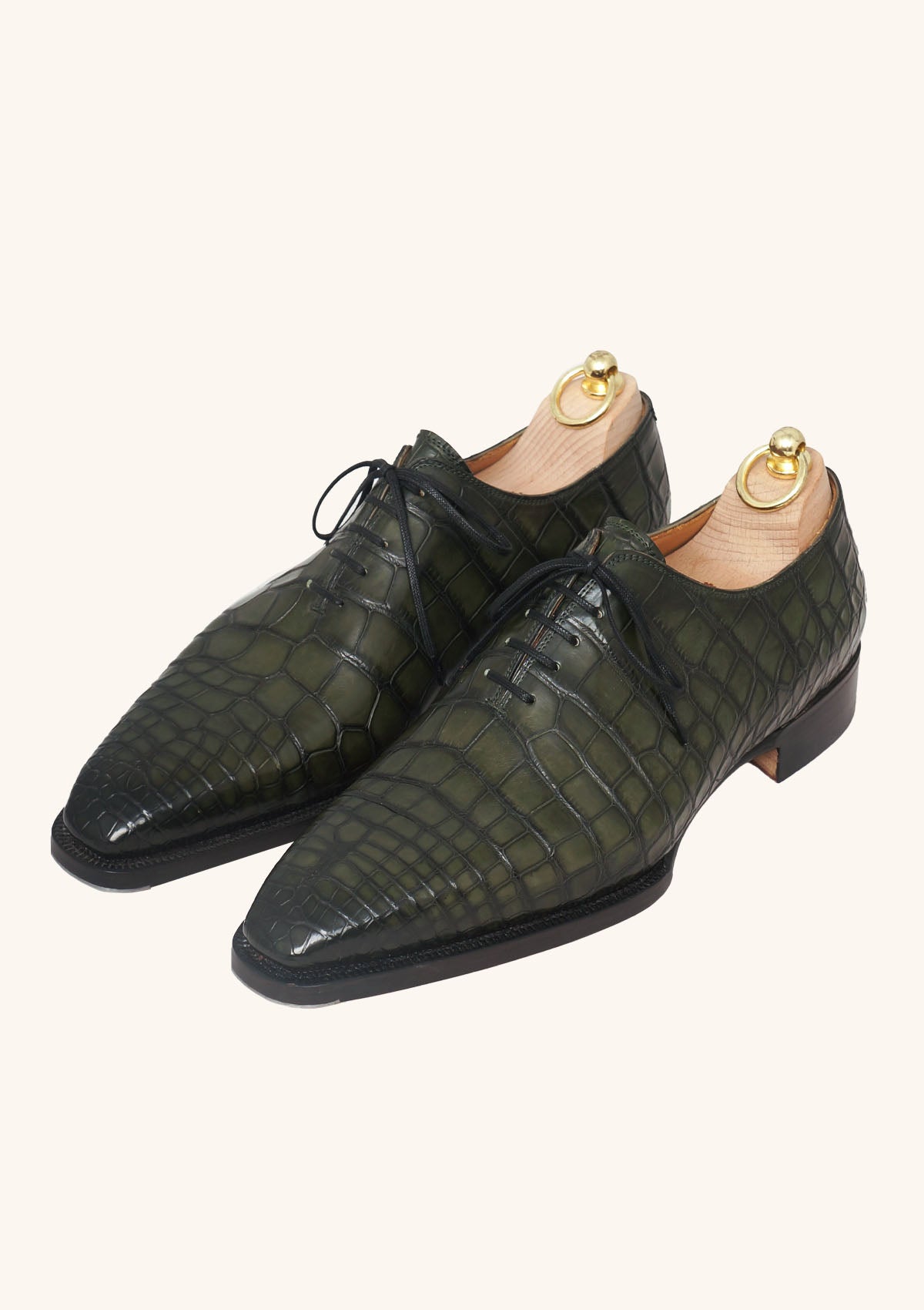 Stefano Bemer Oxfords T6312 scarpe verdi wholecut alligatore