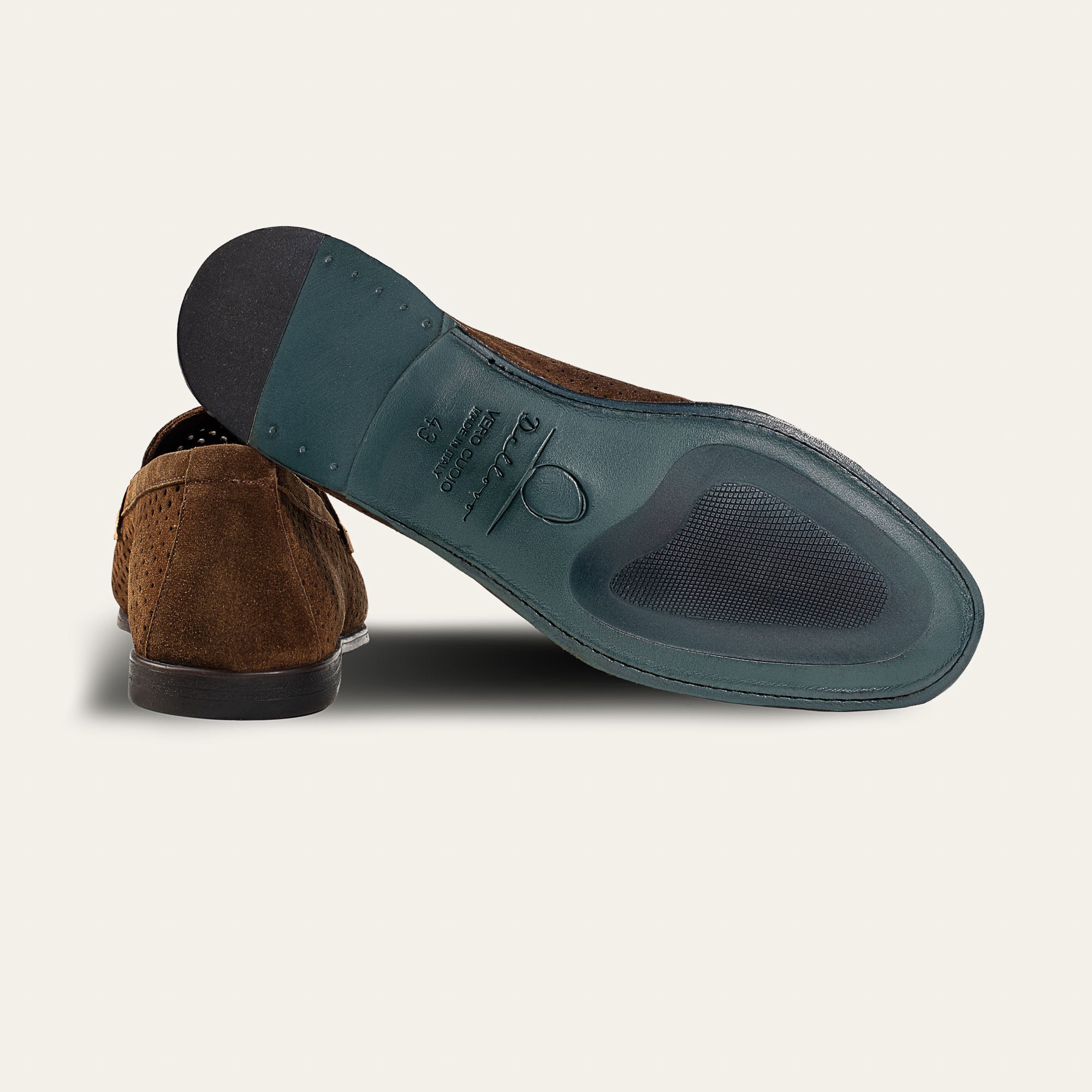 Dellovo Nisida Bluette loafer uomo camoscio traforato