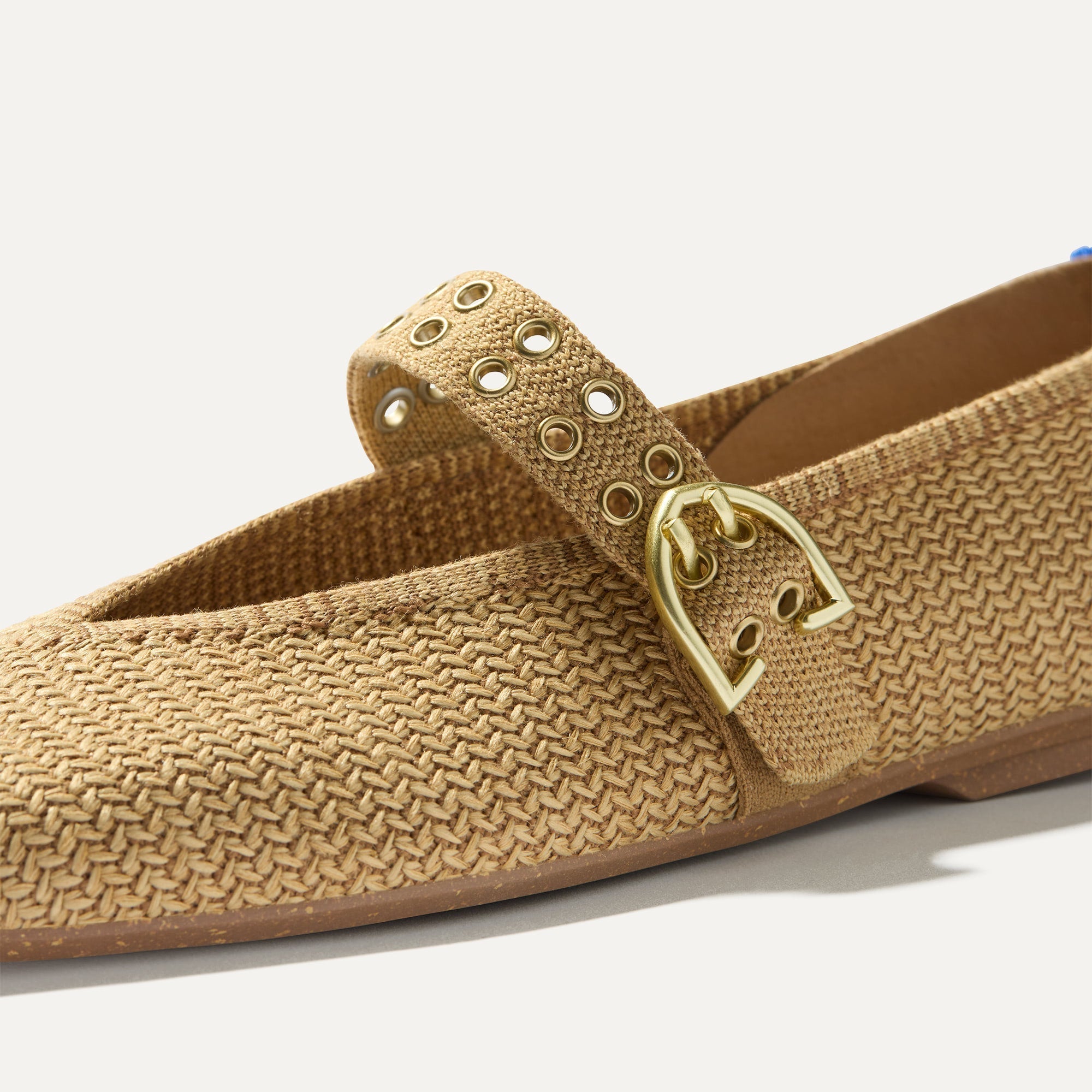 Rothy's Flats The Max Buckle Mary Jane ballerine Tan Woven punta quadra