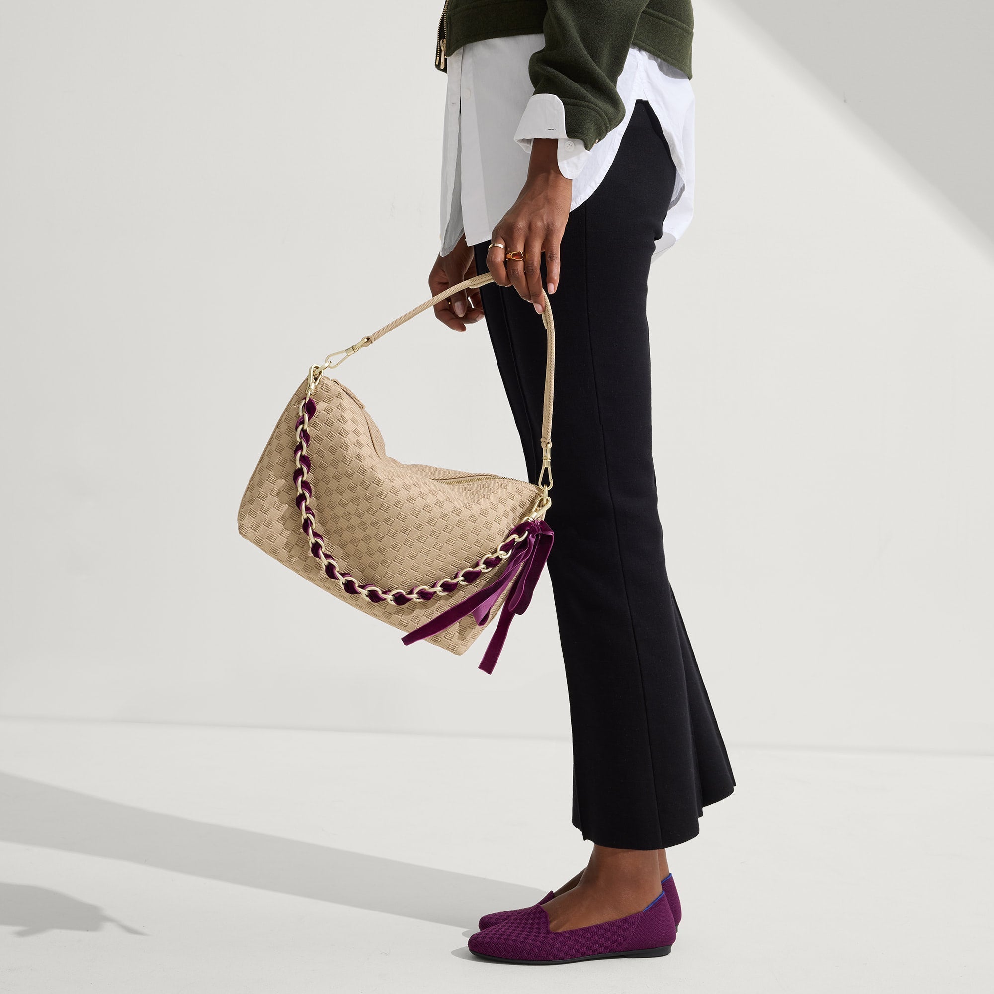 Rothy's The Shoulder Strap tracolla catena viola velluto 45 cm