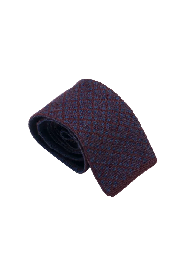 Stefano Bemer Cravatta Maglia Lana Bordeaux Blu 8 cm
