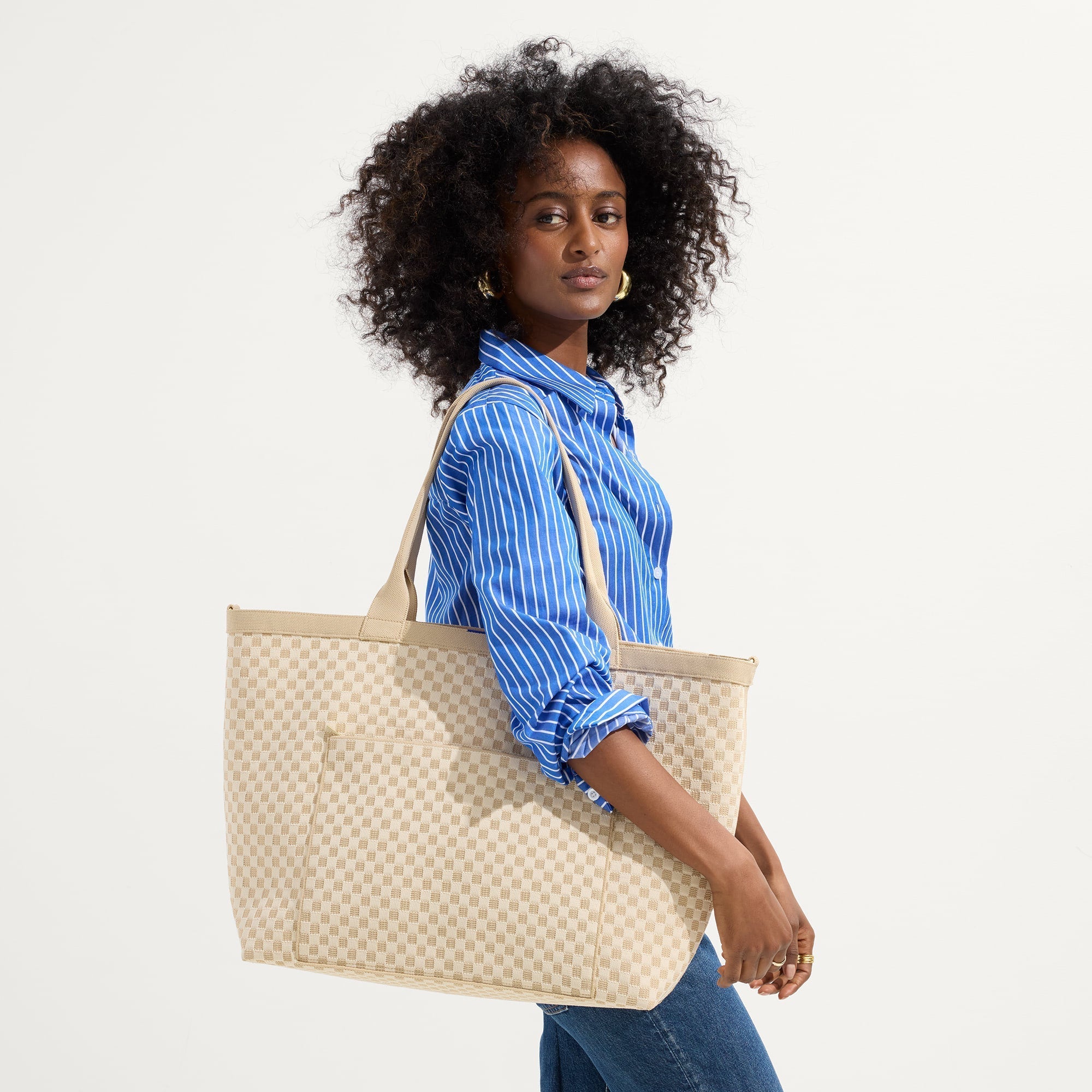 Rothy's The Zip Travel Tote borsa Parchment Basketweave zip