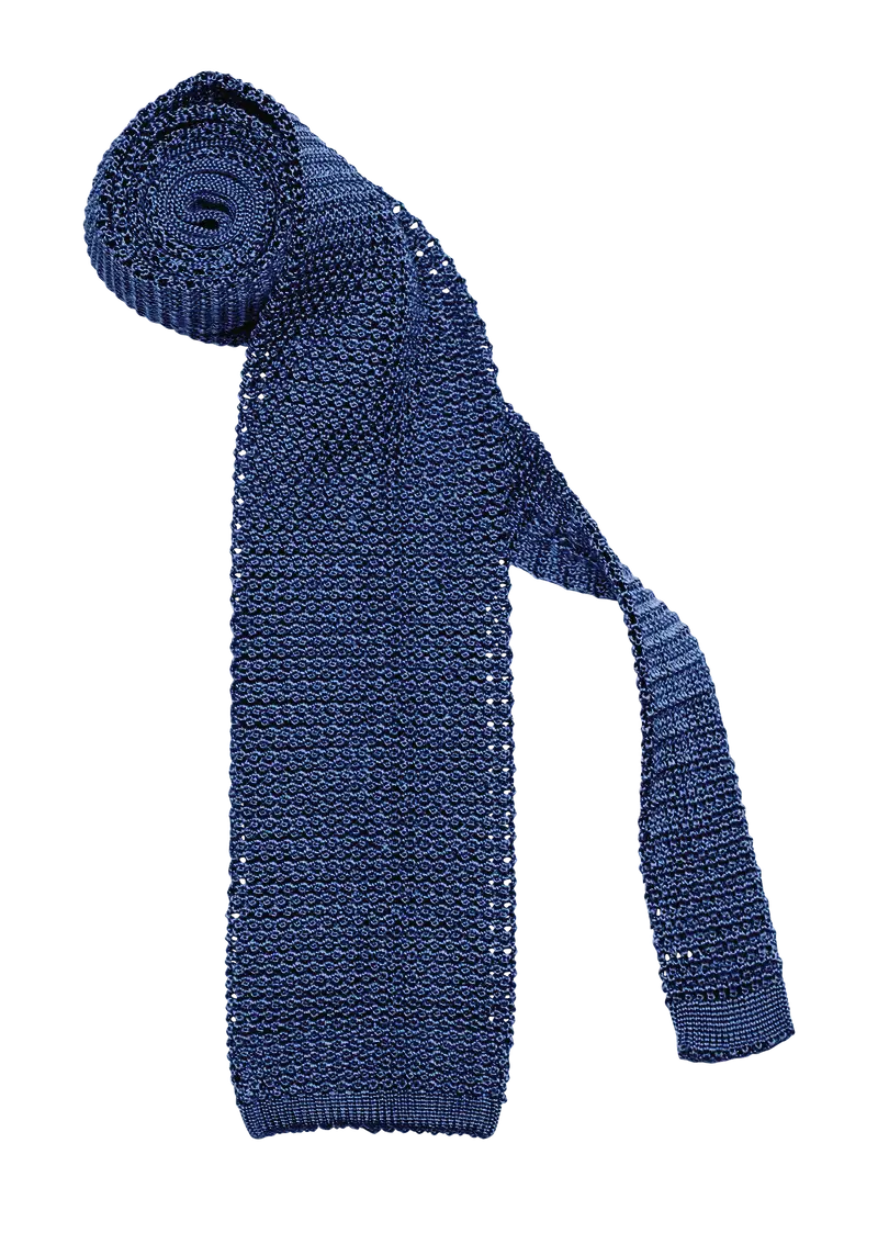Stefano Bemer cravatta seta maglia blu tinta unita 8 cm