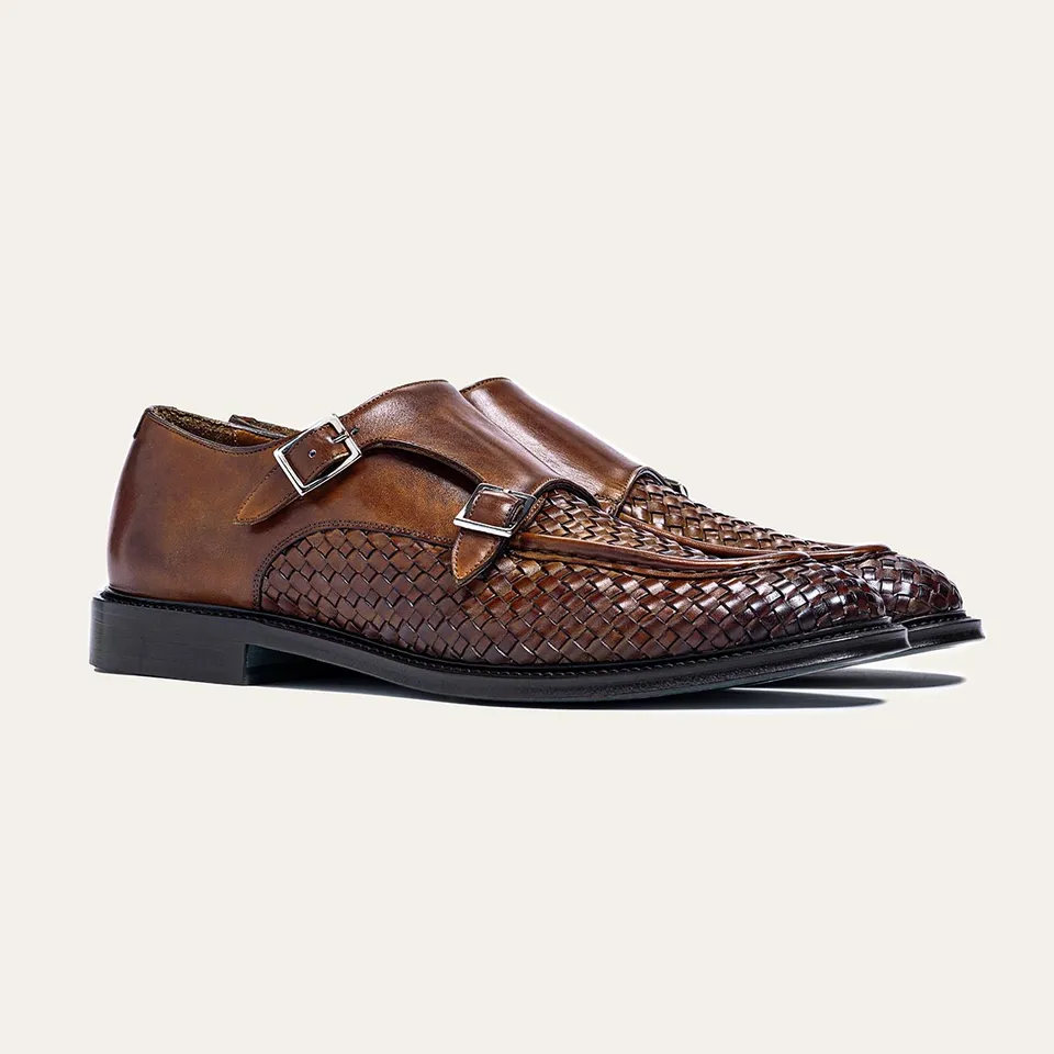 Dellovo Camerelle monk strap uomo siena intrecciato