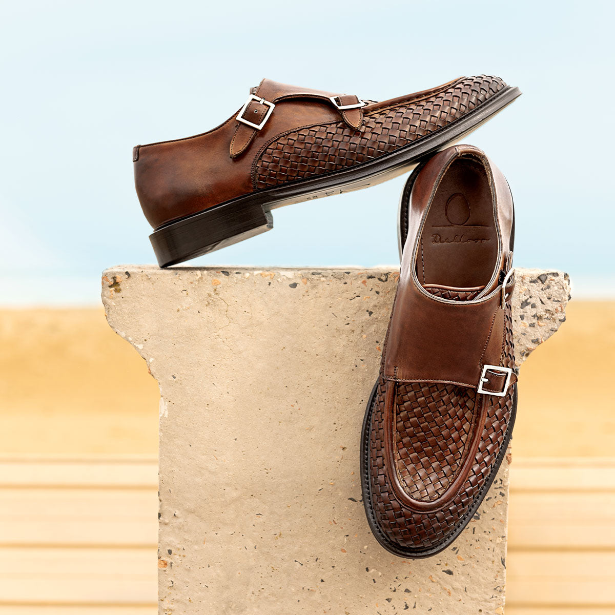 Dellovo Camerelle monk strap uomo siena intrecciato