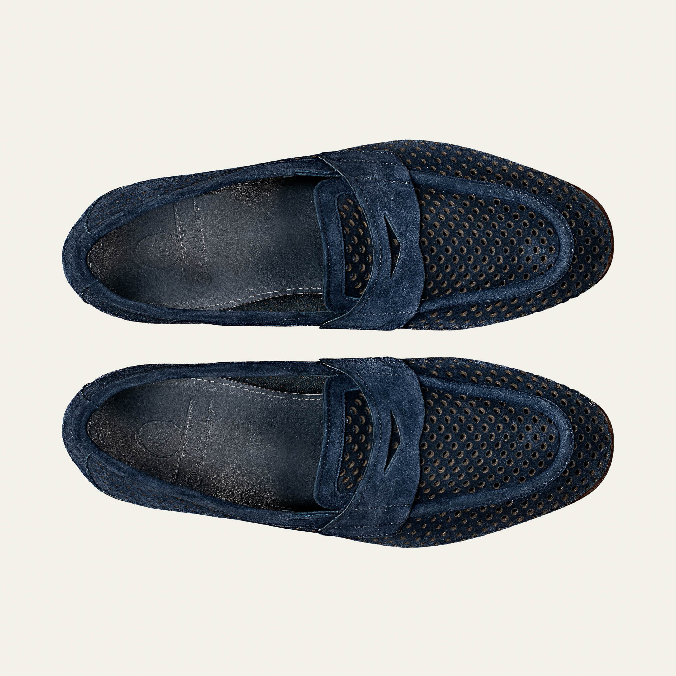 Dellovo Nisida Bluette loafer uomo camoscio traforato