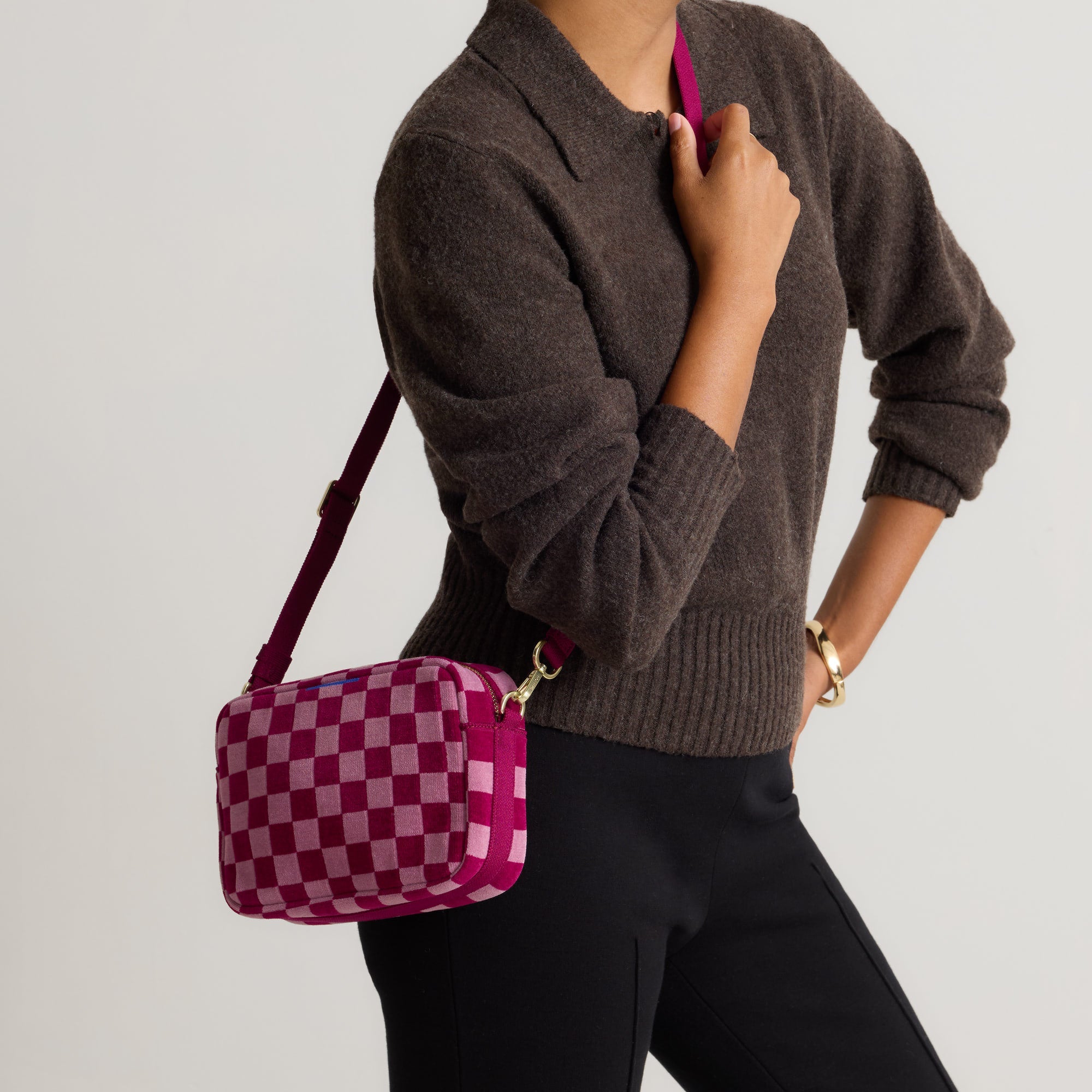 Rothy's The Crossbody Camera Bag borsa tracolla ReVelvet Orchid quadri