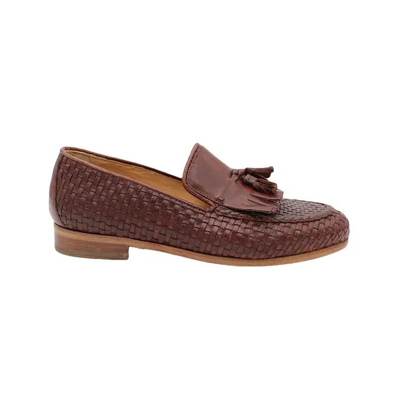 Sandro Barbera 809/7 mocassini uomo pelle intrecciata cuoio