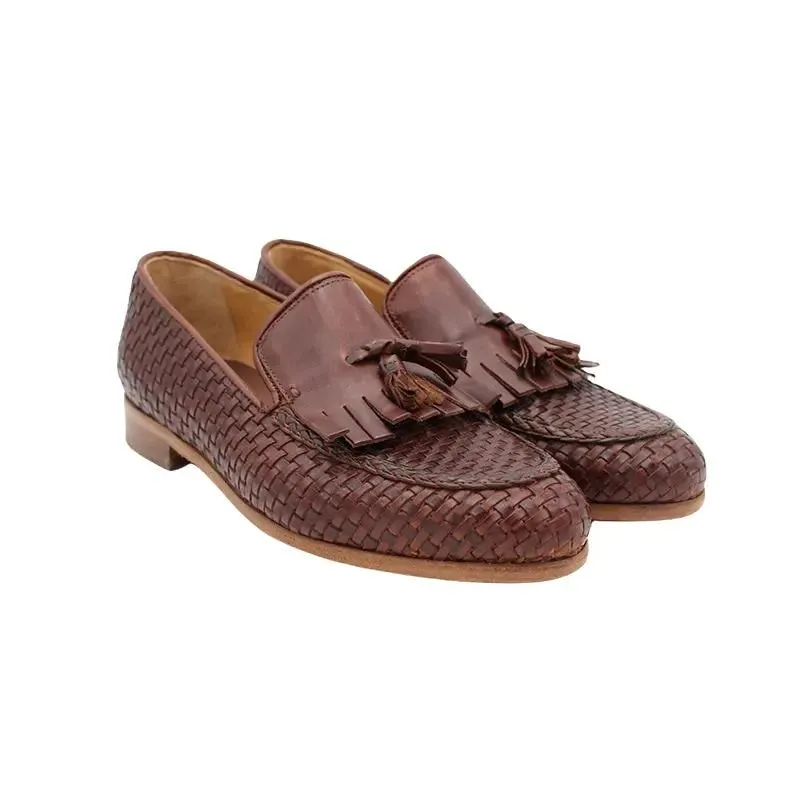 Sandro Barbera 809/7 mocassini uomo pelle intrecciata cuoio
