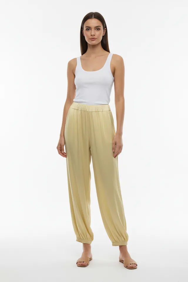 Linea Elle Pantalone Cargo Raso Viscosa Giallo