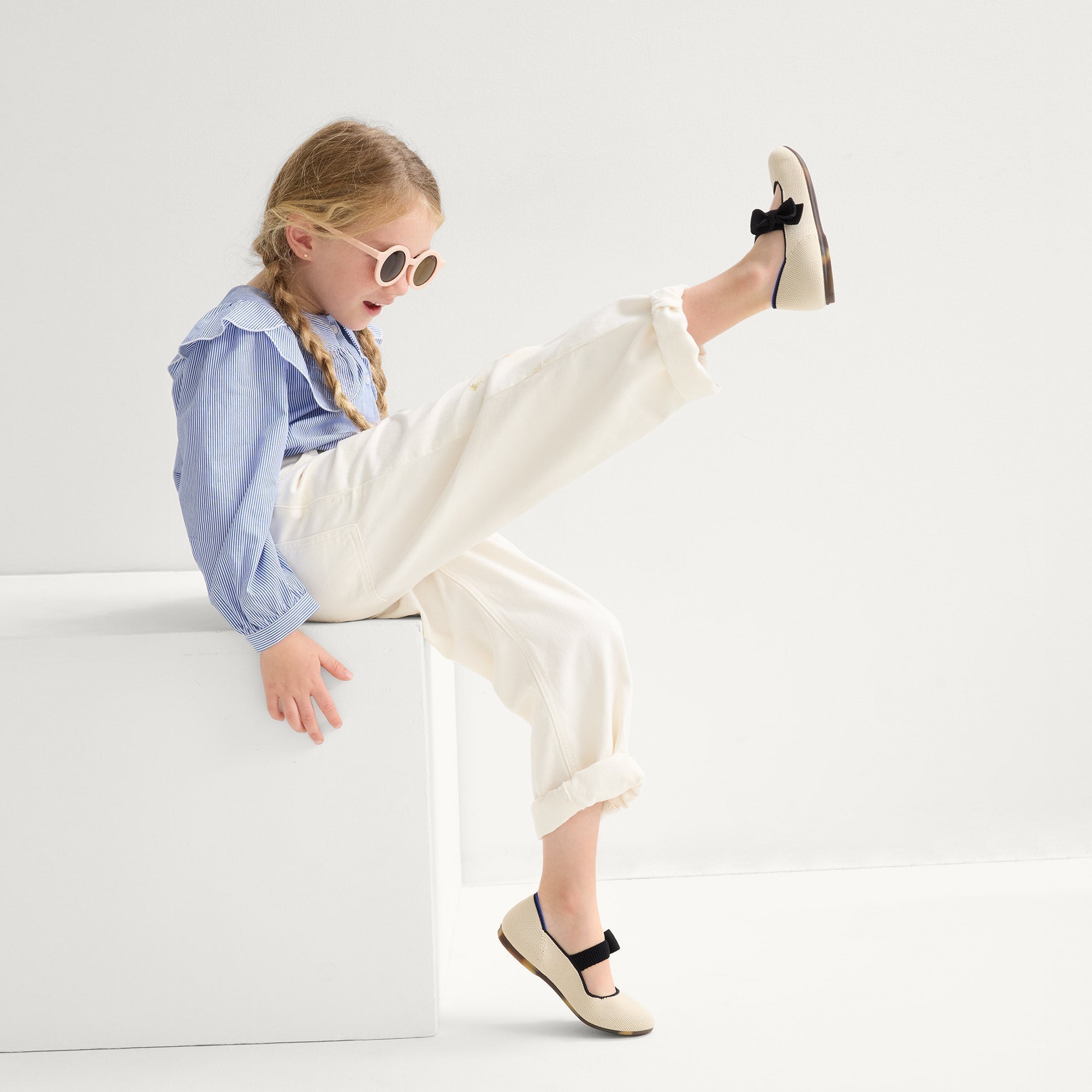 Rothy's The Kids Tux Bow Mary Jane scarpe avorio fiocco nero