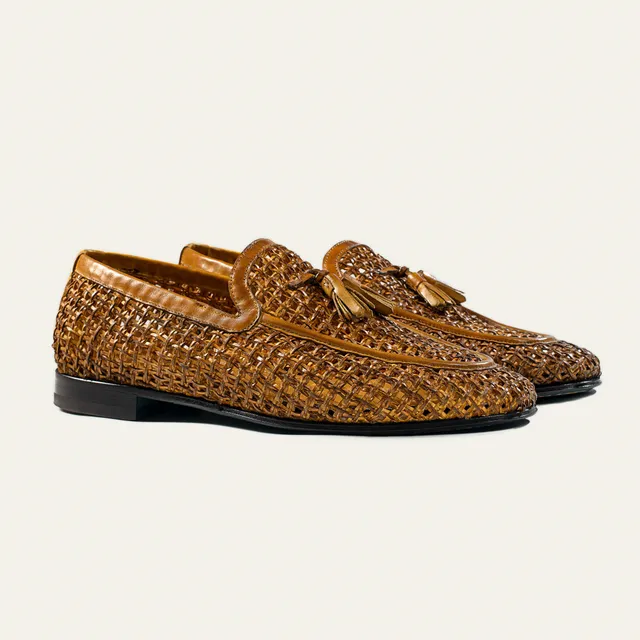 Dellovo Licosa oxford loafer stuoia intrecciata taupe