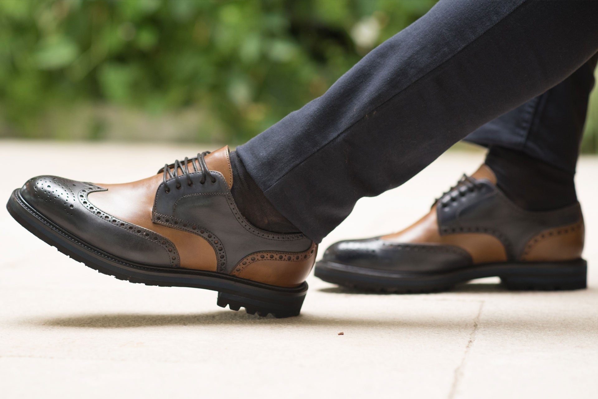 Dellovo Sellito Derby Uomo bordeaux-nero brogue bicolore