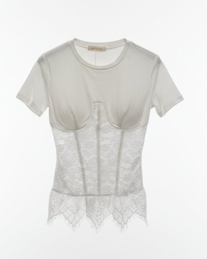 Linea Elle Maglia cotone e pizzo donna bianca coppe imbottite
