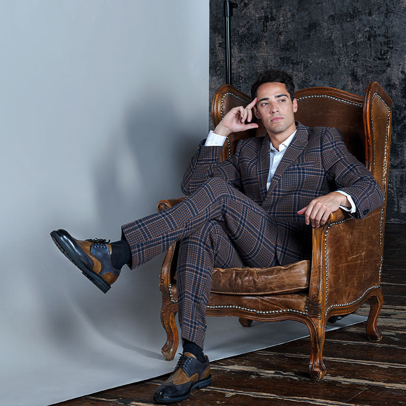 Dellovo Sellito Derby Uomo bordeaux-nero brogue bicolore