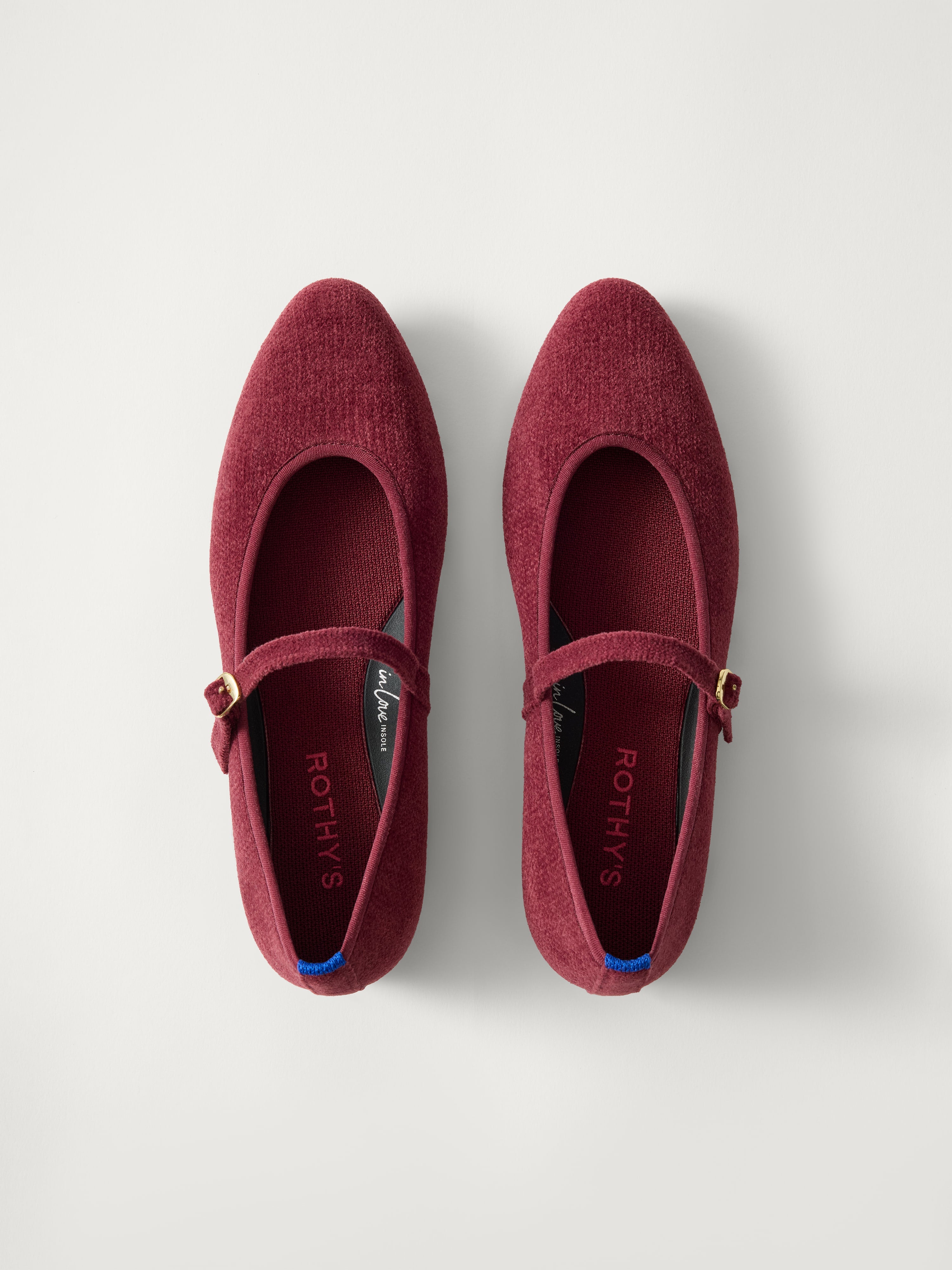 Rothy's Almond Mary Jane ballerine ReVelvet Cabernet bordeaux