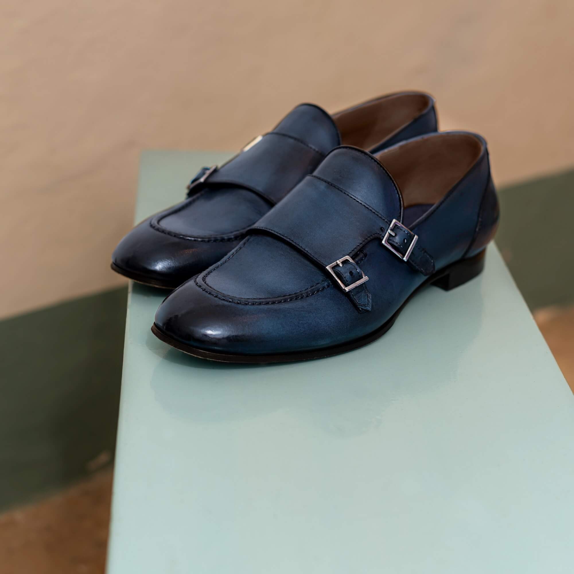 Dellovo Marechiaro Monk Strap Uomo Azzurro Fibbia