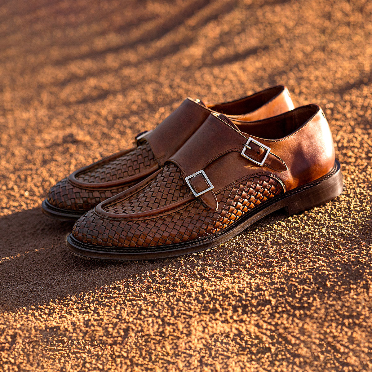 Dellovo Camerelle monk strap uomo siena intrecciato