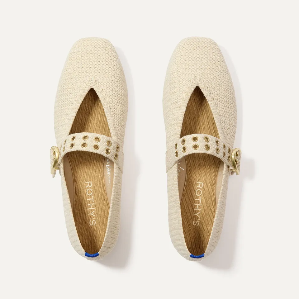 Rothy's Max Buckle Mary Jane ballerine Cream Woven intrecciate