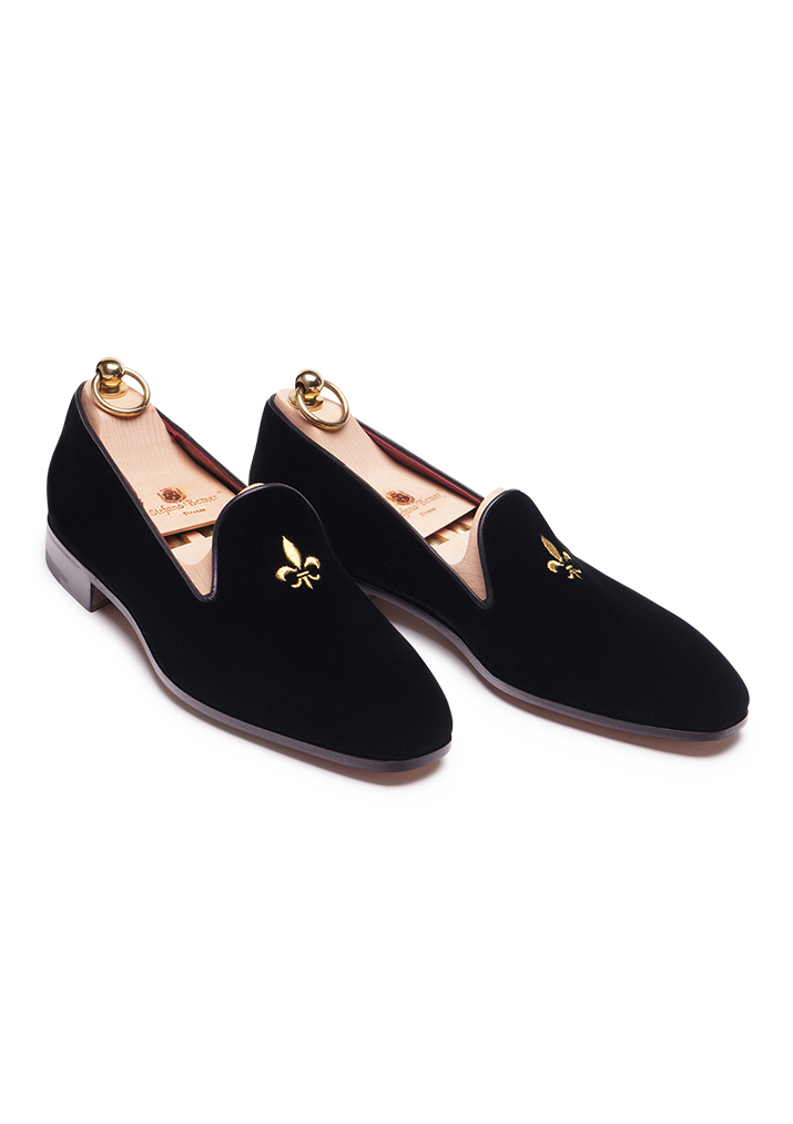 Stefano Bemer Loafers C1100 Mocassini Velluto Blu Stemma Oro