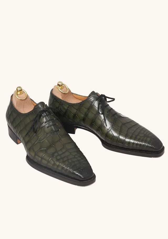 Stefano Bemer Oxfords T6312 scarpe verdi wholecut alligatore