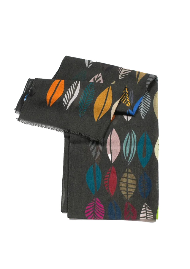 Stefano Bemer Scarves sciarpa lana verde foglie 190x55