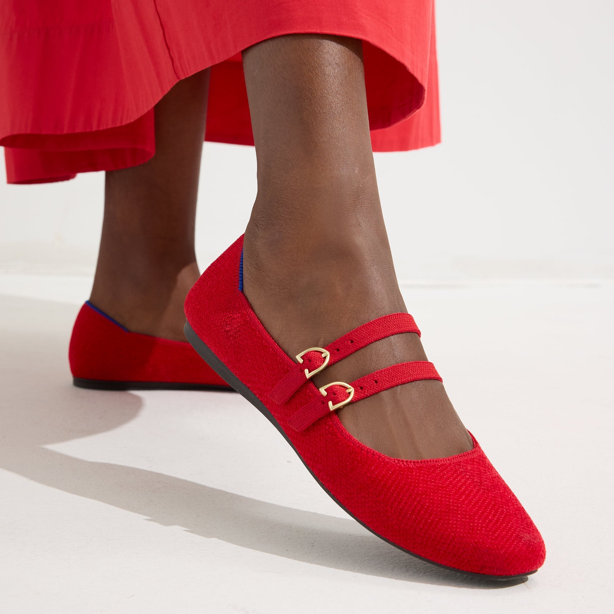Rothy's The Double Buckle Mary Jane ballerine Red Crisp revelvet