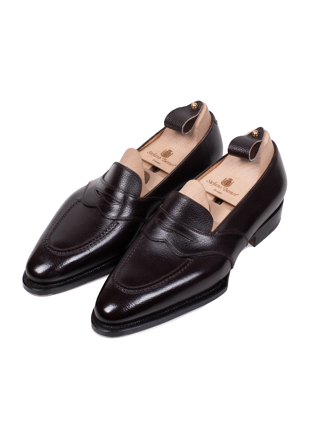 Stefano Bemer Loafers T1552 mocassini penny marrone hatchgrain