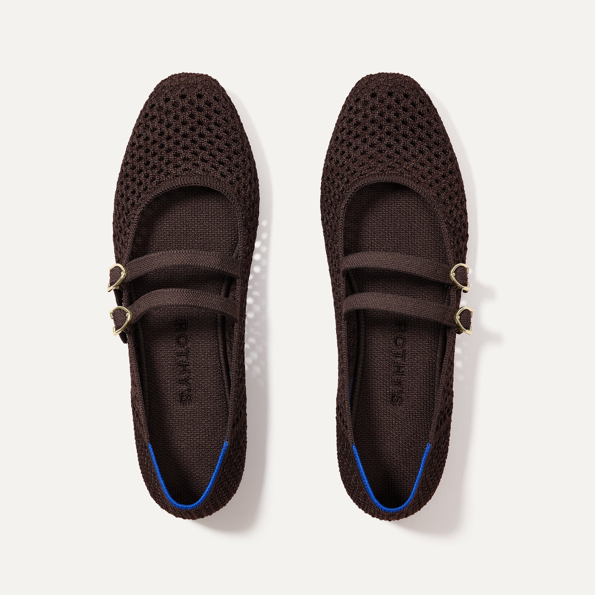 Rothy's The Double Buckle Mary Jane ballerine Chocolate Mesh traforata