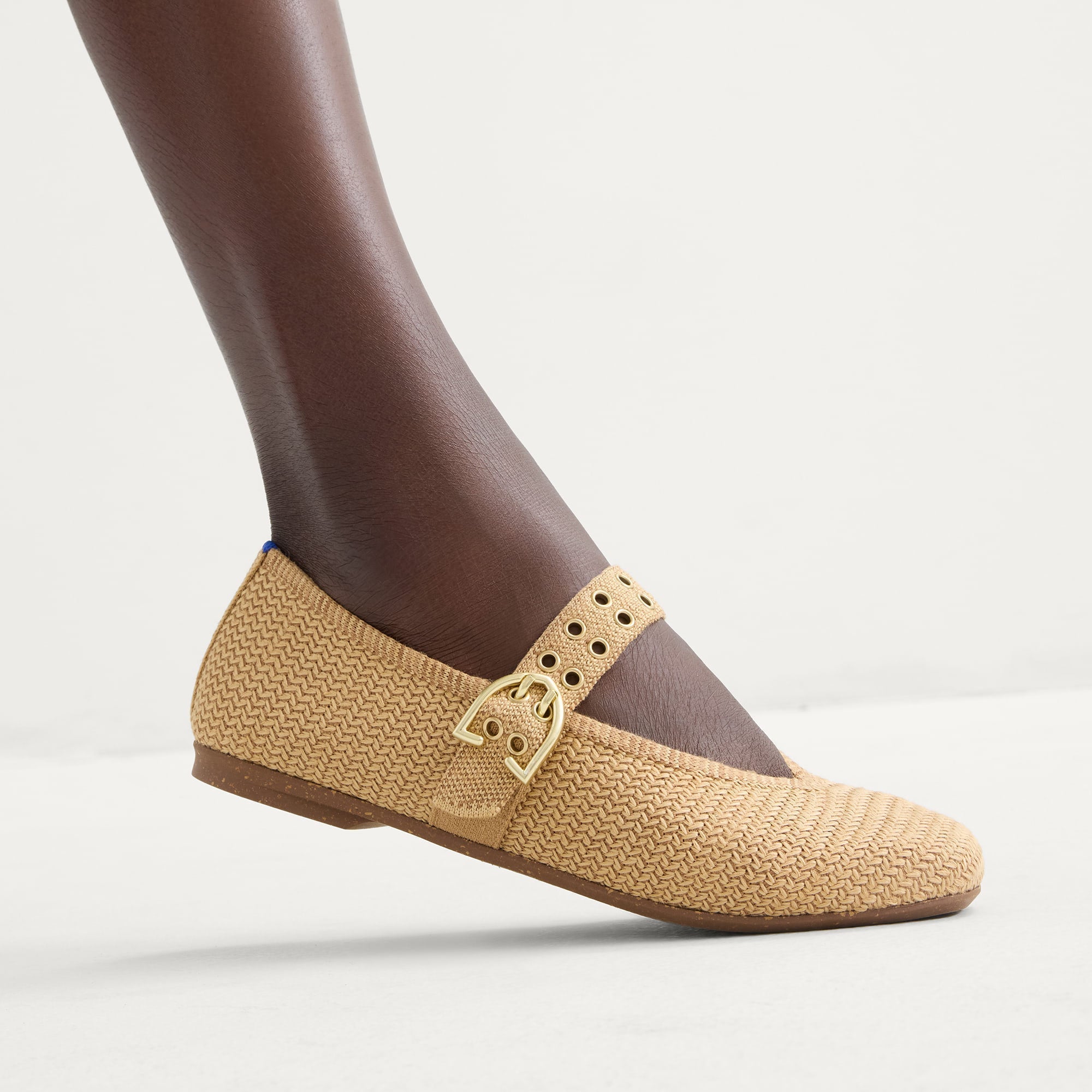 Rothy's Flats The Max Buckle Mary Jane ballerine Tan Woven punta quadra