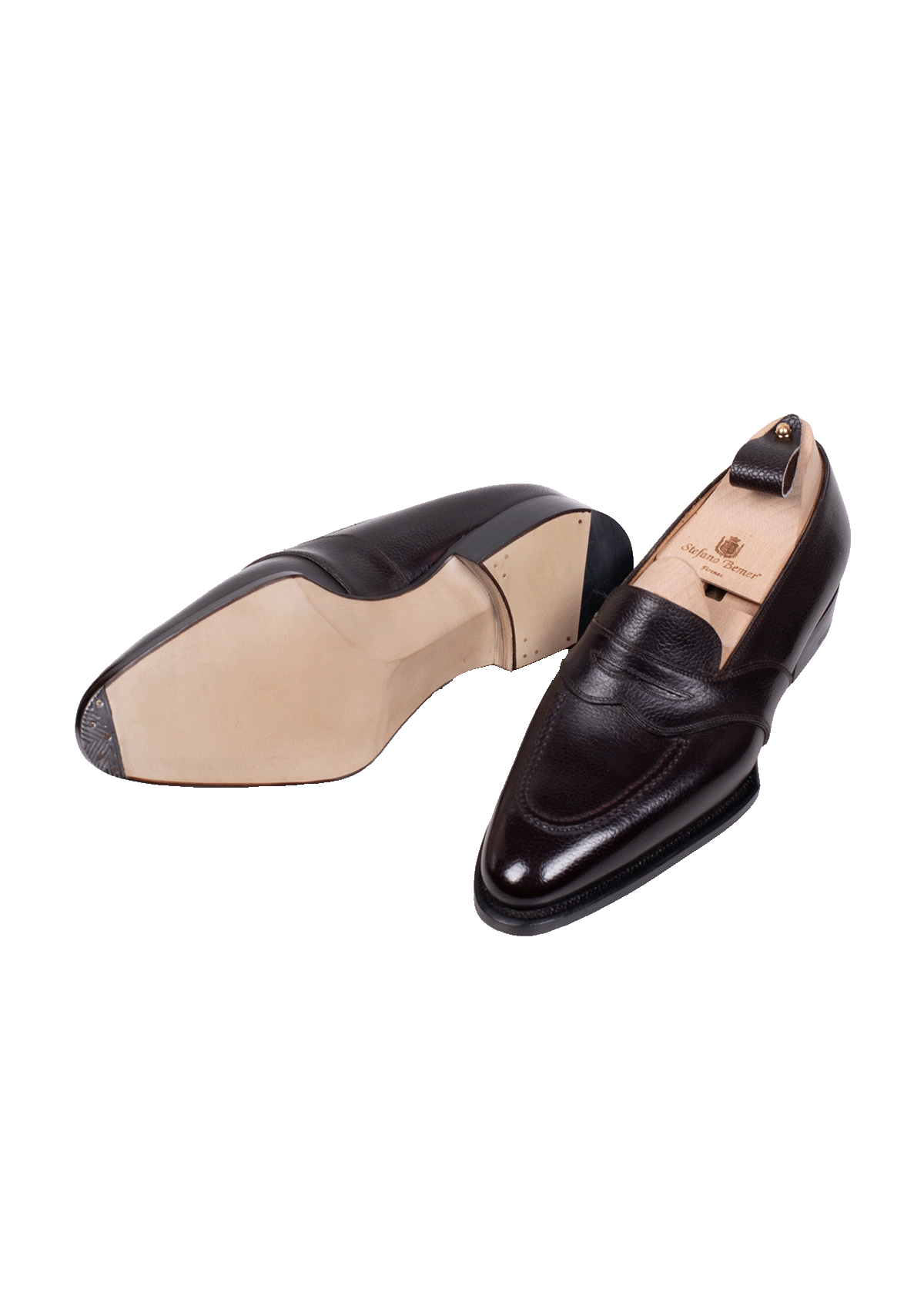 Stefano Bemer Loafers T1552 mocassini penny marrone hatchgrain