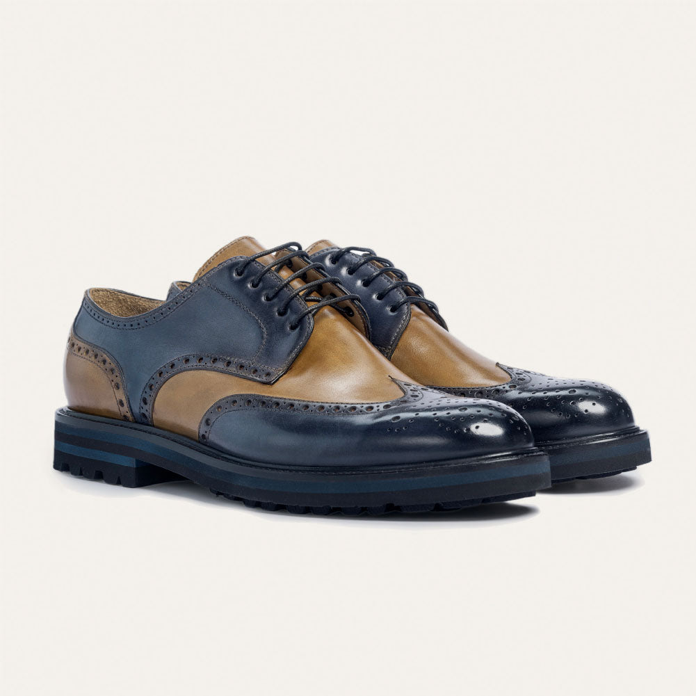 Dellovo Sellito Derby Uomo bordeaux-nero brogue bicolore