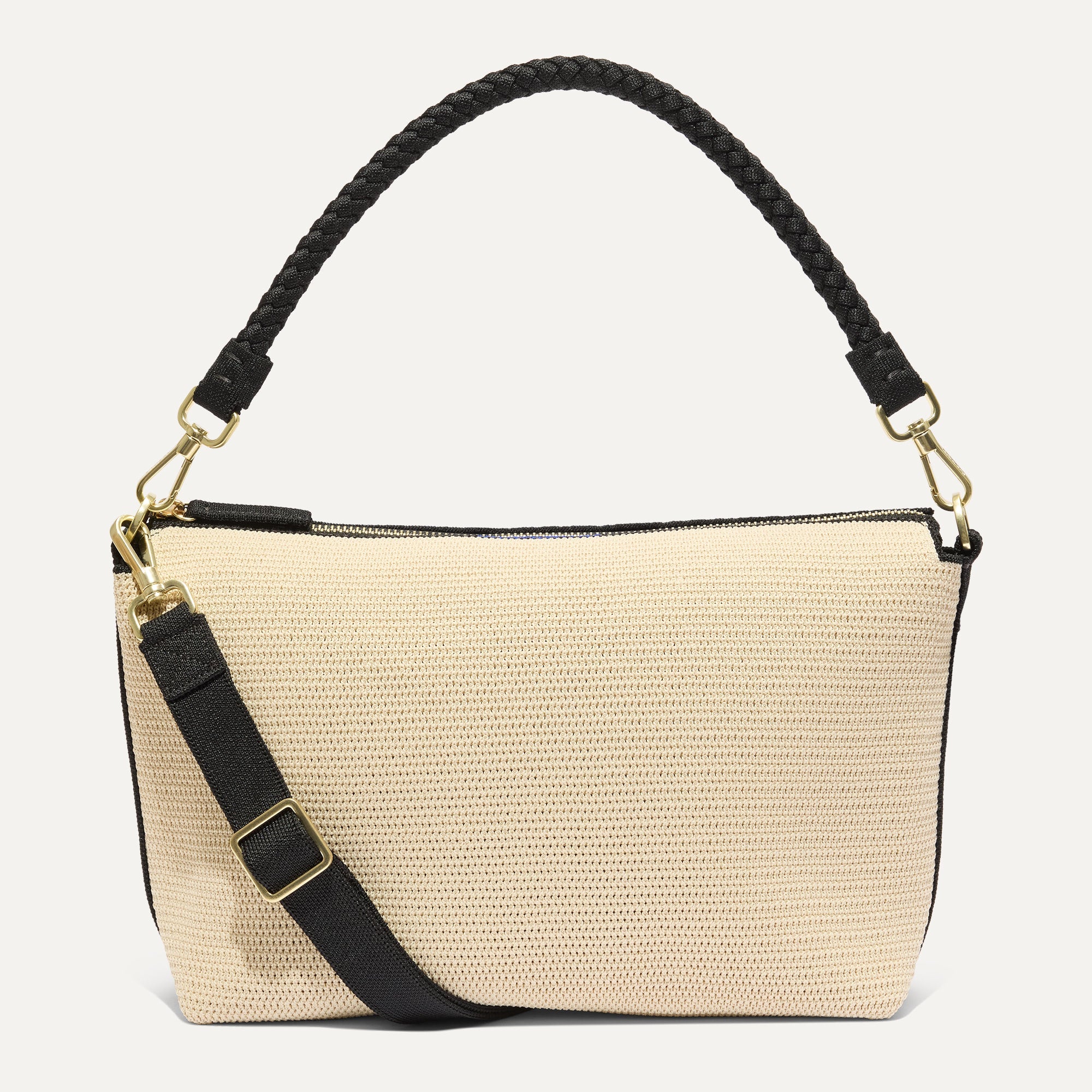 Rothy's The Daily Crossbody borsa tracolla rafia nero bianco zip