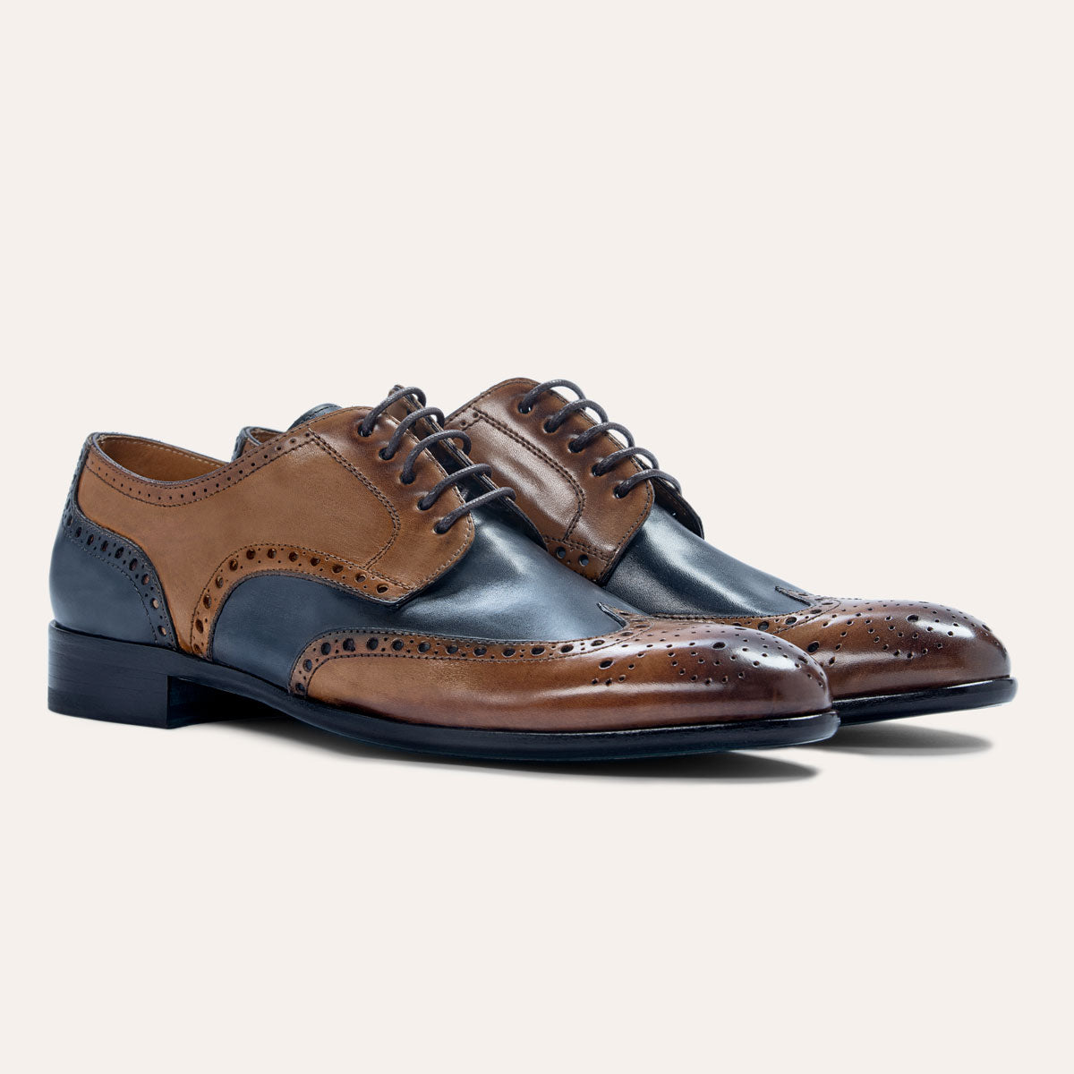Dellovo Sansevero derby uomo tan bluette bicolore