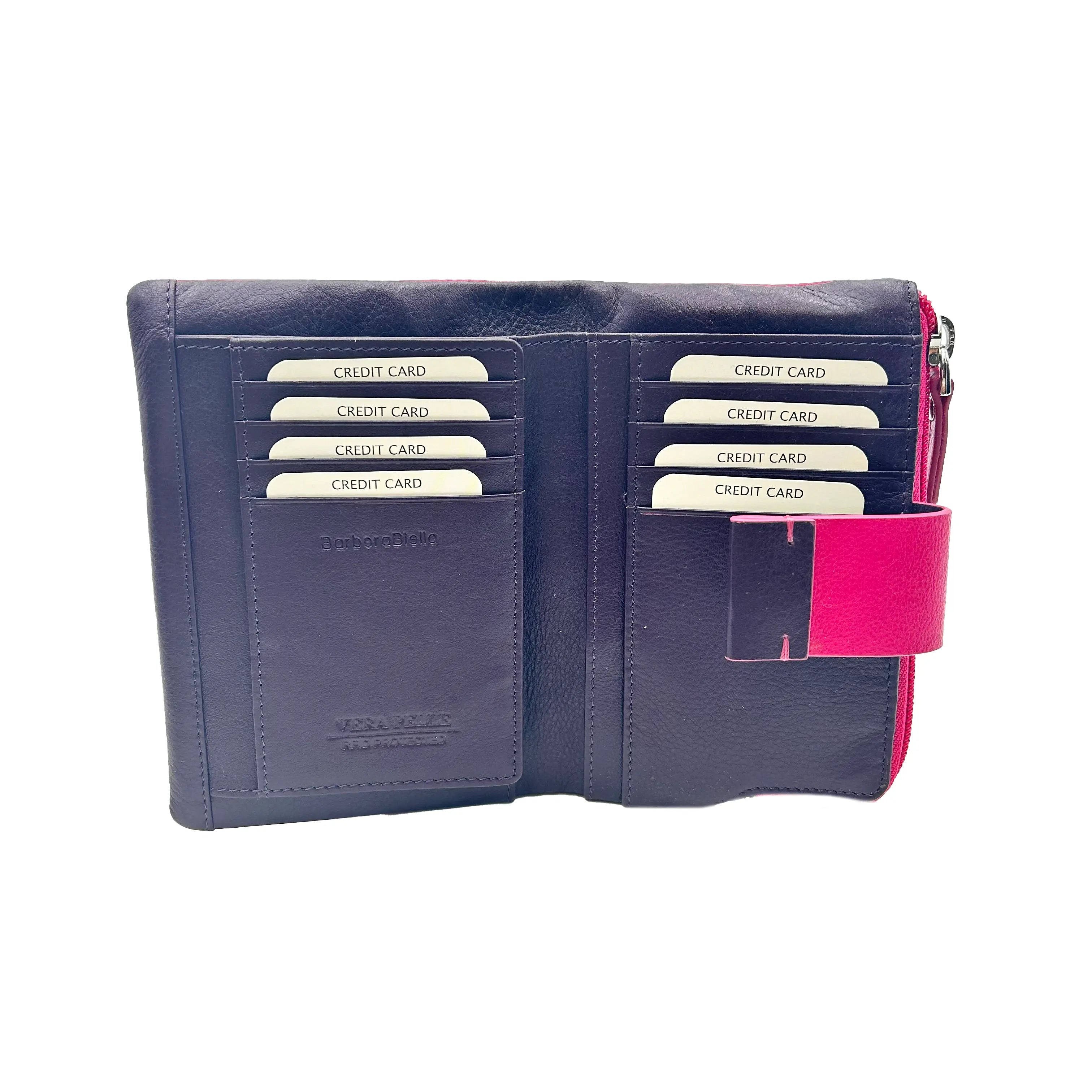 Sandro Barbera 6046 Portafoglio Donna Fucsia Blu Pelle