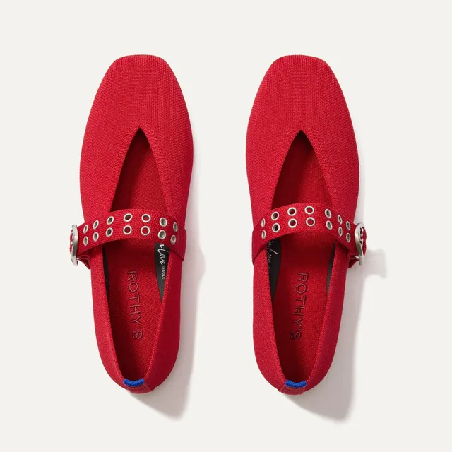 Rothy's Max Buckle Mary Jane ballerine Cherry rosse knit