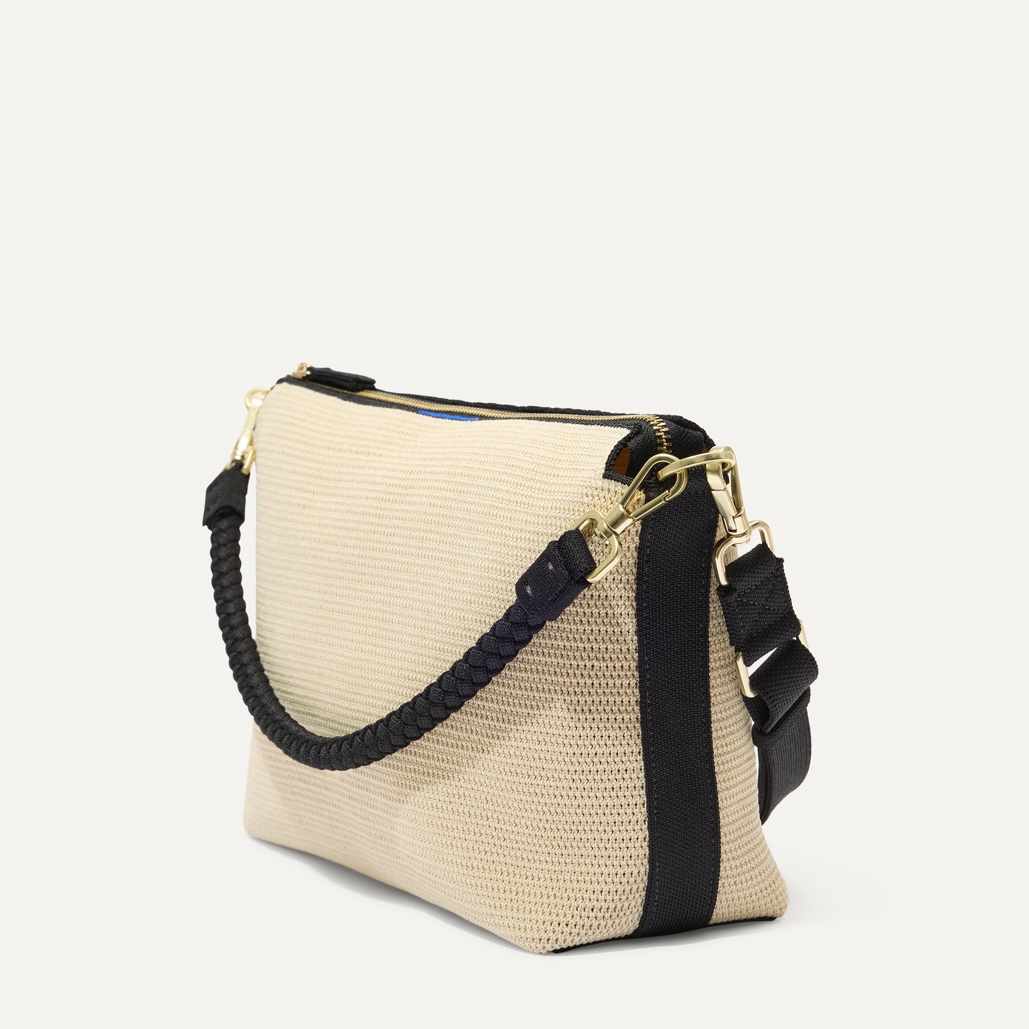 Rothy's The Daily Crossbody borsa tracolla rafia nero bianco zip