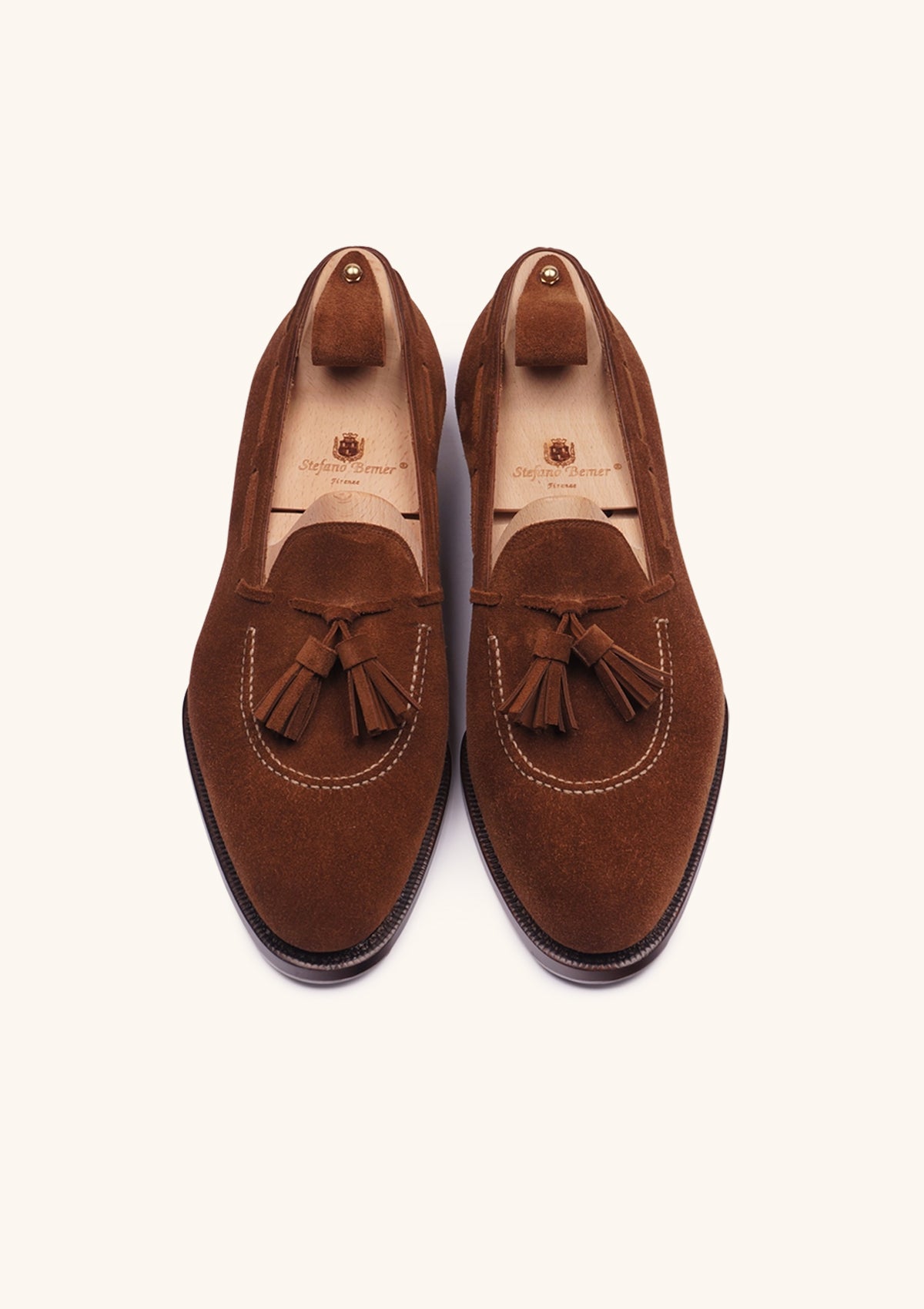 Stefano Bemer T1327 Mocassini Camoscio Nappine Tan Suola Cuoio