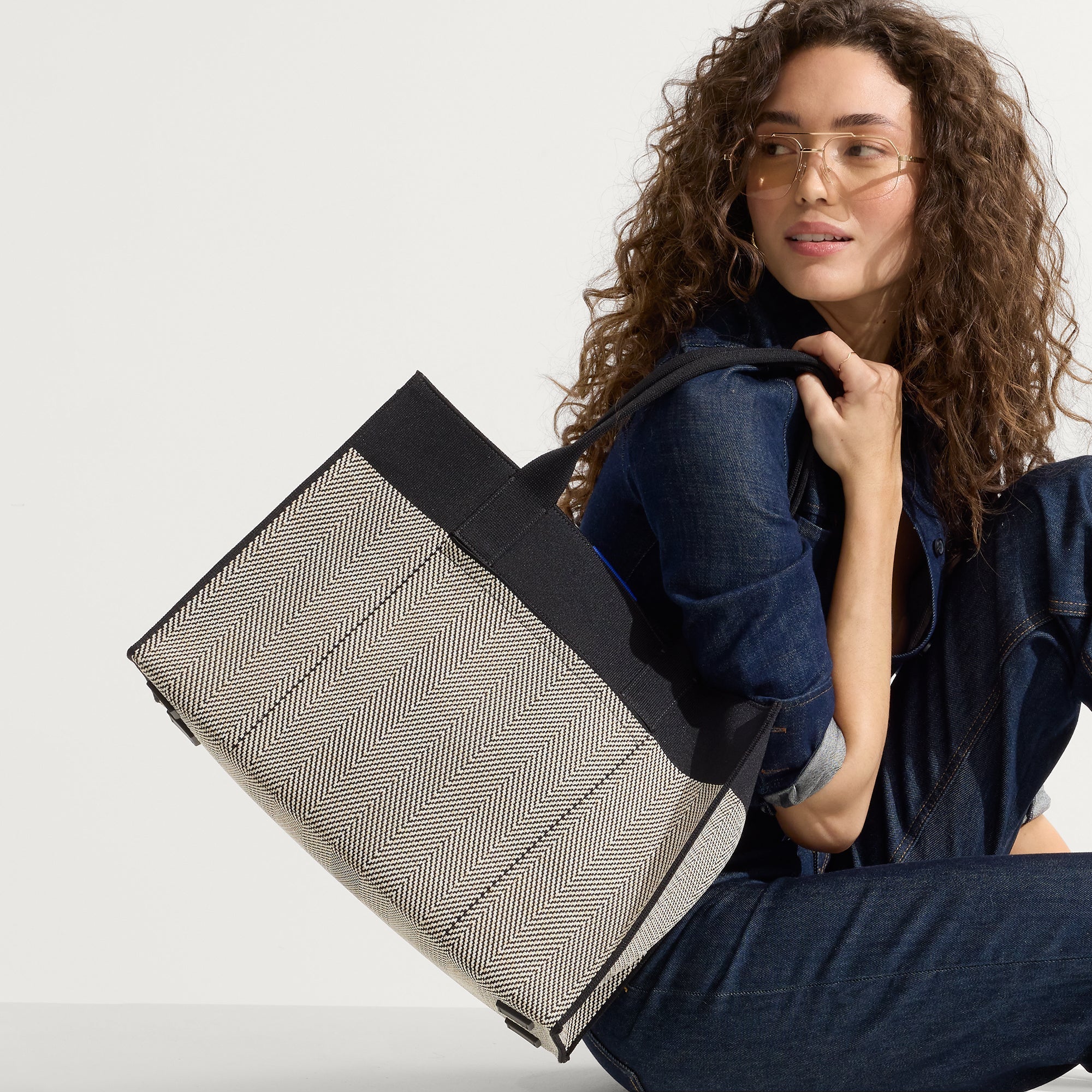 Rothy's The Classic Tote borsa tote Black Herringbone zip