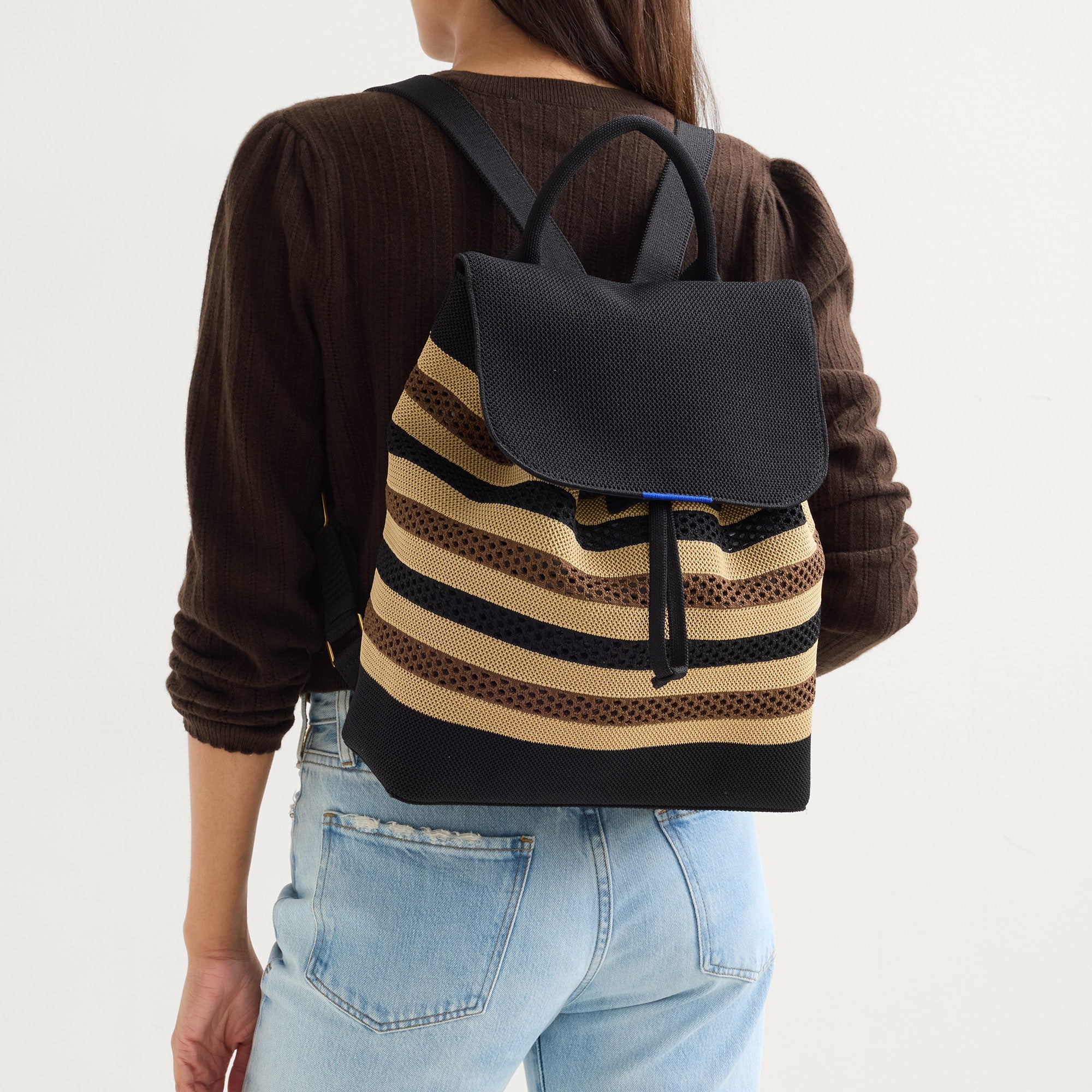 Rothy's The Cinch Backpack zaino Mocha Stripe coulisse