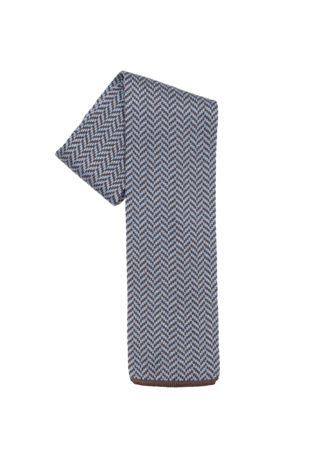 Stefano Bemer Cravatta Cotone Azzurro Marrone 8 cm