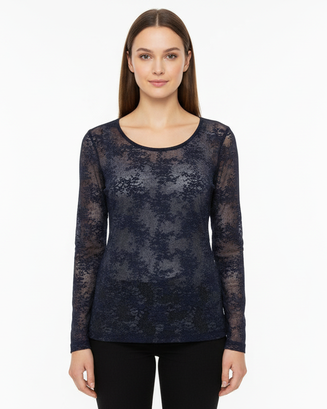 Linea Elle Maglia Pizzo Blu Notte Maniche Lunghe