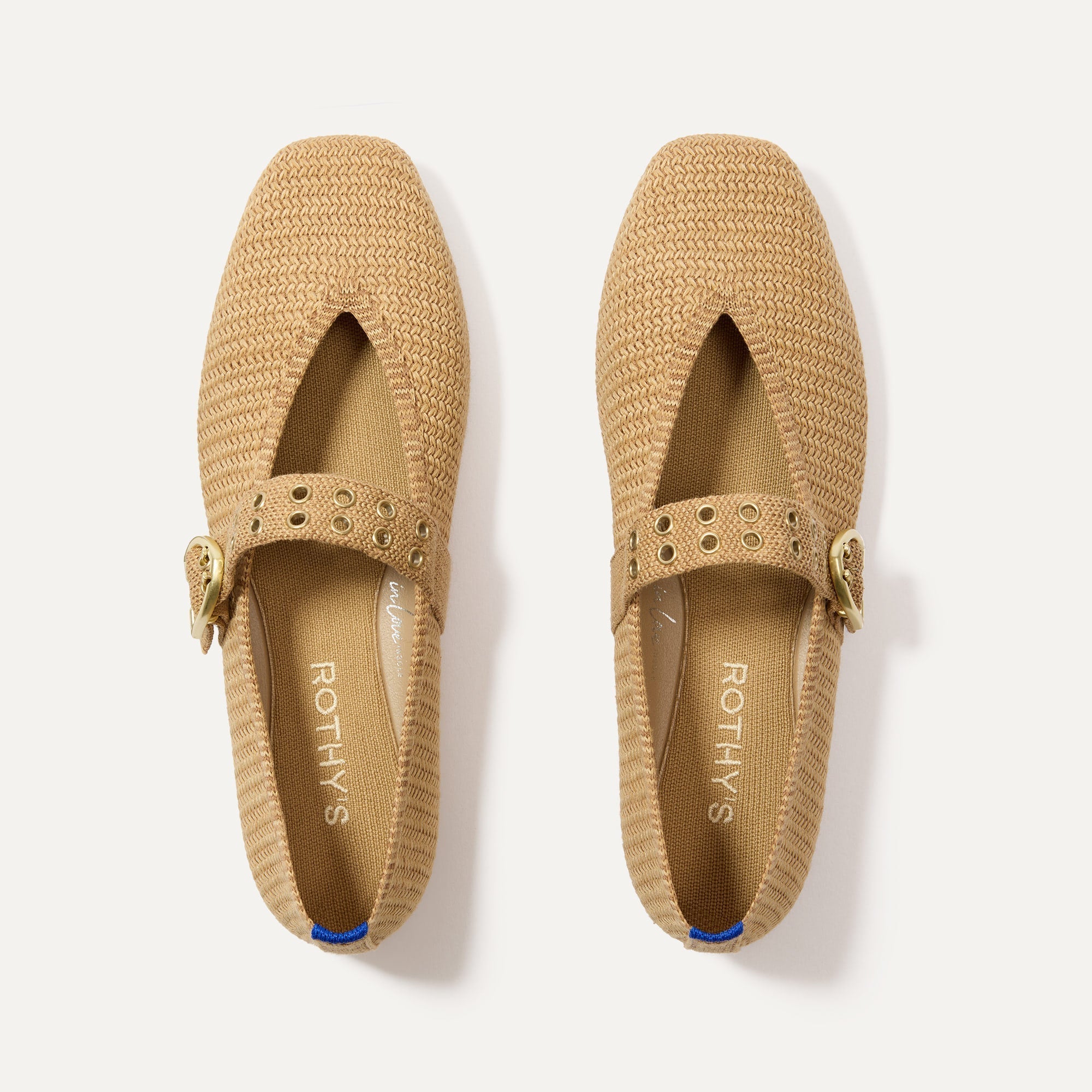 Rothy's Flats The Max Buckle Mary Jane ballerine Tan Woven punta quadra